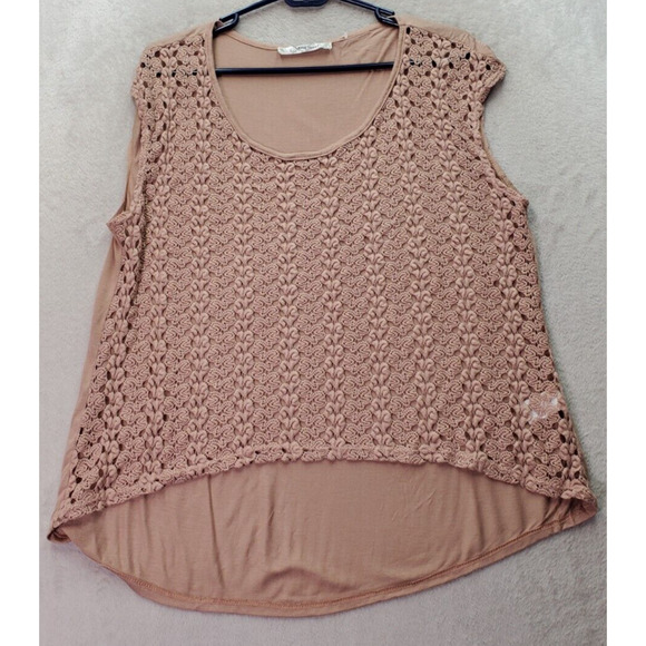 Sans Souci Crop Blouse Top Women's L Clay Metallic Crochet Sleeveless Round Neck - Picture 1 of 7